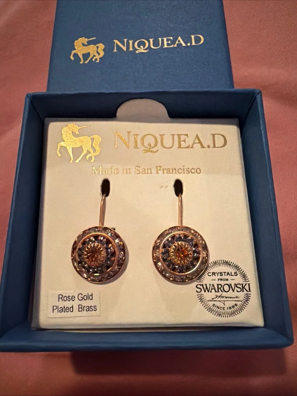 Nique.D Rose Gold Swarovski Crystal Drop Earrings